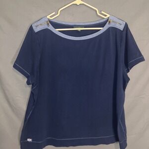 LRL Lauren Jeans Co Ralph Lauren Womens Navy Blue Short Sleeve Top Zipper 3X
